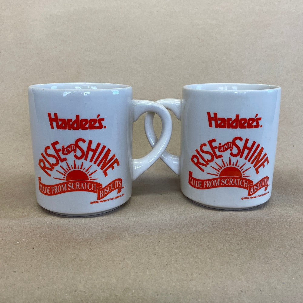 Hardee's Rise and Shine White Mugs-Pair 1993